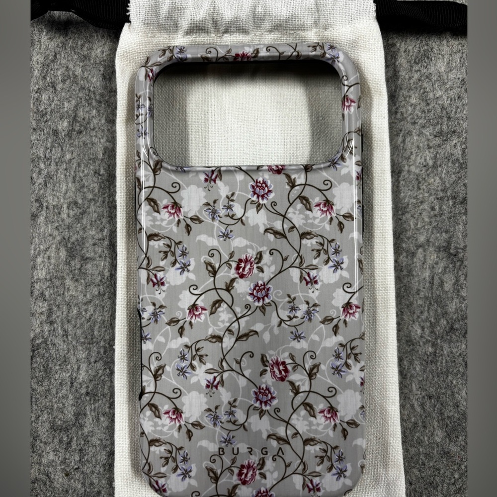 Burga Floral Gray Phone Case with Pink and White Blooms